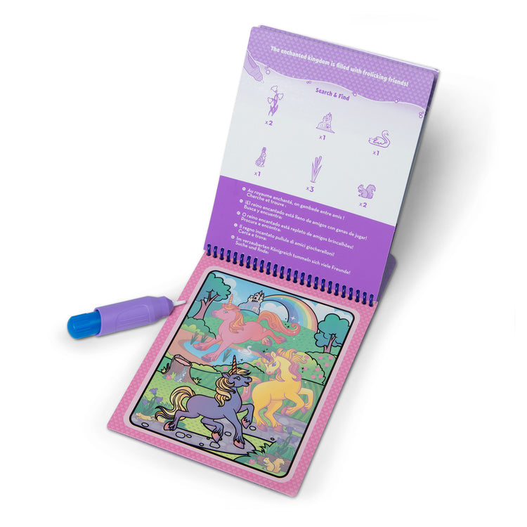 The loose pieces of The Melissa & Doug Water WOW! Reusable Water-Reveal Coloring Activity Pad Travel Toy – Unicorn